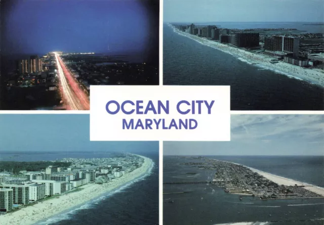 Postcard MD Ocean City Night Beach Coast Atlantic  Multiview Waves Townhouses