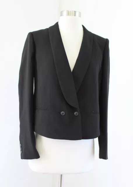 J Crew Factory Womens Black Cropped Drapey Blazer Jacket Size 2 Shawl Collar