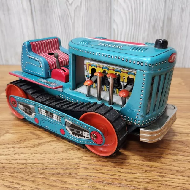 United Pioneer Company Robot Bulldozer No. 115 Battery Operated Tin Japan Flare