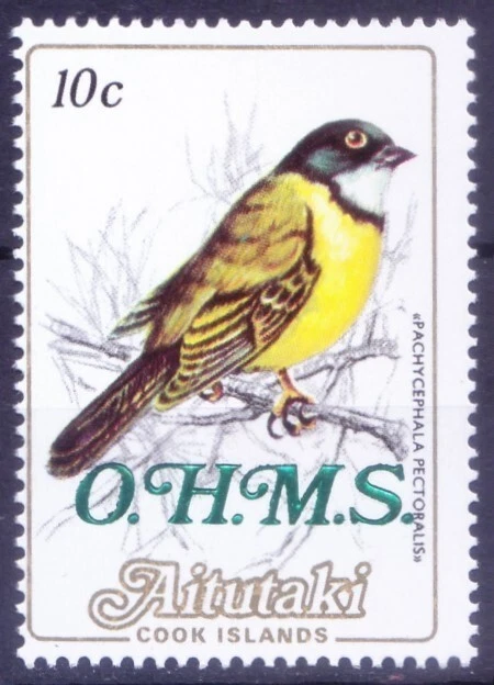Aitutaki Cook Islands 1985 MNH, Overprint Birds, Pachycephala pectoralis