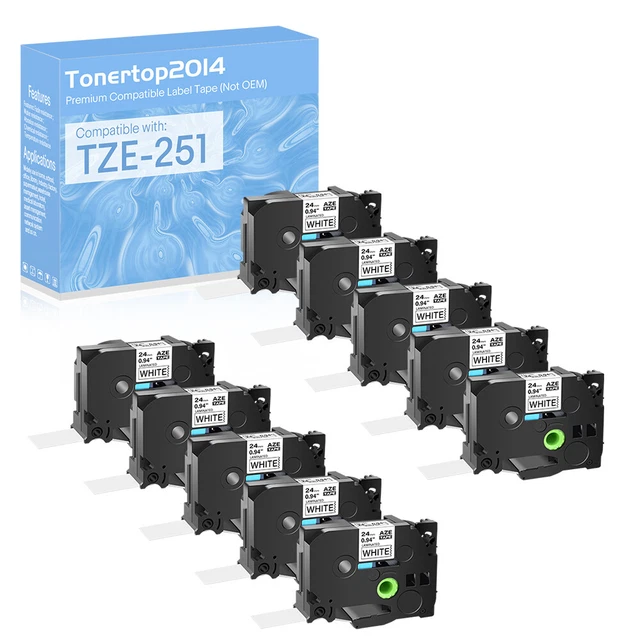 10x Black/White Label Tape Compatible For Brother P-touch TZe TZ-251 PT1400 24mm