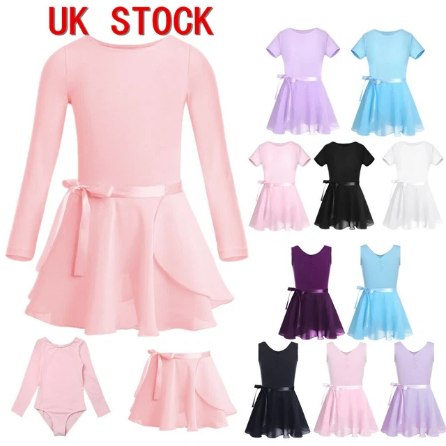 UK Girls Cotton Ballet Dance Leotard + Chiffon Tutu Skirt Romper Dress 2Pcs Set