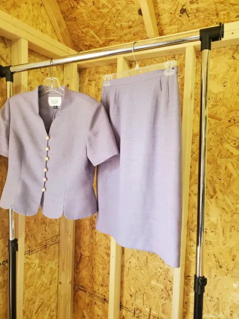 KASPER A.S.L. PETITE Sz 10 Two Piece Jacket Skirt Suit Purple Vintage ...