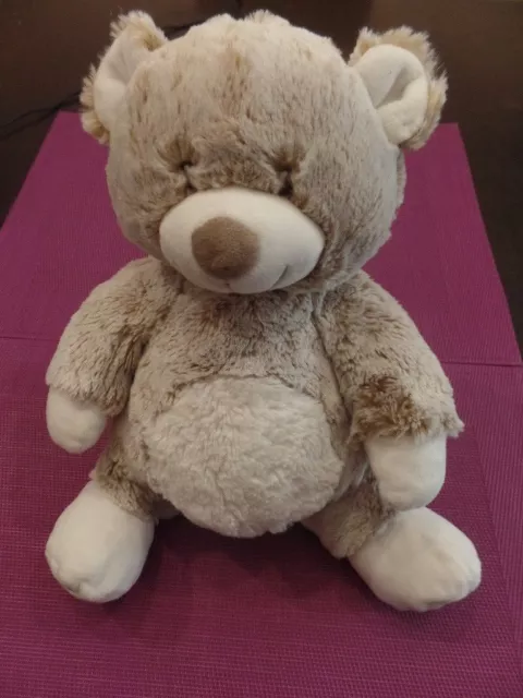 B6G / doudou peluche ours assis marron chiné beige blanc TEX 26 cm