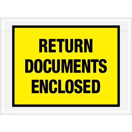 Yellow Envelopes - "Return Documents Enclosed" (7 1/2" x 5 1/2", 1000/Case)