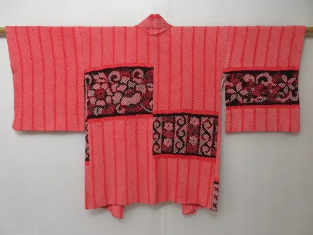 2127T10z630 Vintage Japanese Kimono Silk SHIBORI HAORI Flowers Red-Pink
