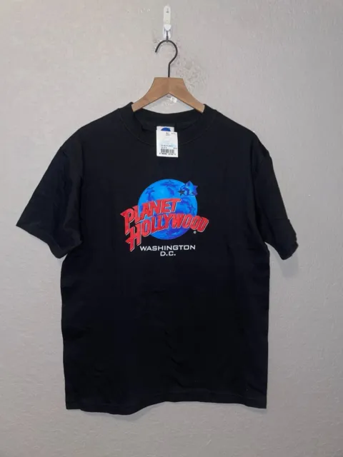 1990s NWT Vintage Planet Hollywood Washington DC Logo Graphic Black Shirt 90s VT