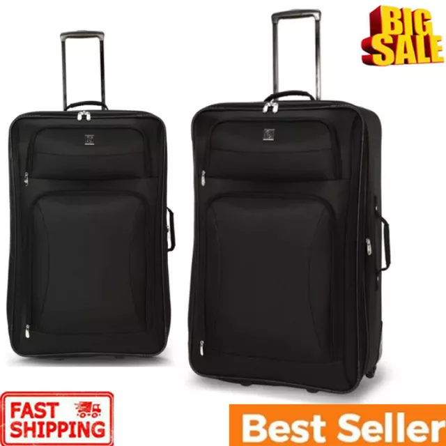 28" Softside Upright Luggage Expandable Spinner Travel Carry-On Suitcase Black