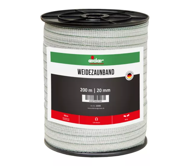 Weidezaunband, 20 mm, 200 m, Elektrozaun Band Breitband Weidezaun Pferdezaun