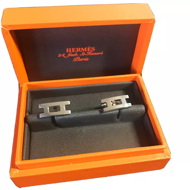 Hermes Parallel H Silver Cufflinks Hermès Paris H102965B AG925 Rare Luxury NIB