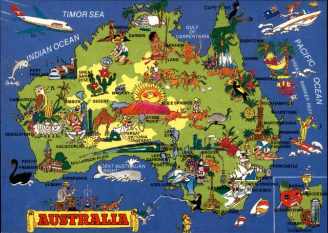 Postcard AUSTRALIA Australien Postkarte mit Landkarte (Map) color und ungelaufen