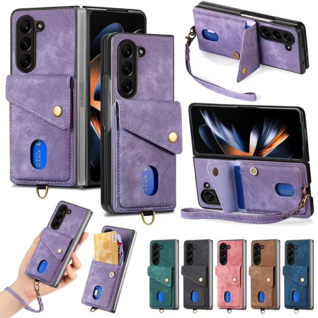 Coque Etui Antichoc Pour Samsung Galaxy Z Fold5 4 3 Cuir Pochette cartes Cover