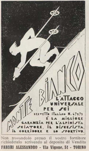 Pubblicita' 1933 Monte Bianco Attacco Sci Universale Fabbri A. Sciatore Discesa