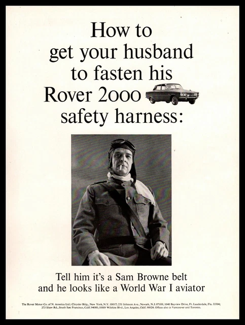 1967 Rover 2000 4-Door Sedan World War I Aviator Pilot Sam Browne Belt Print Ad