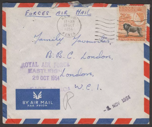 Kenya Uganda Tanganyika 1954 QEII Forces Airmail Cover Nairobi RAF Eastleigh