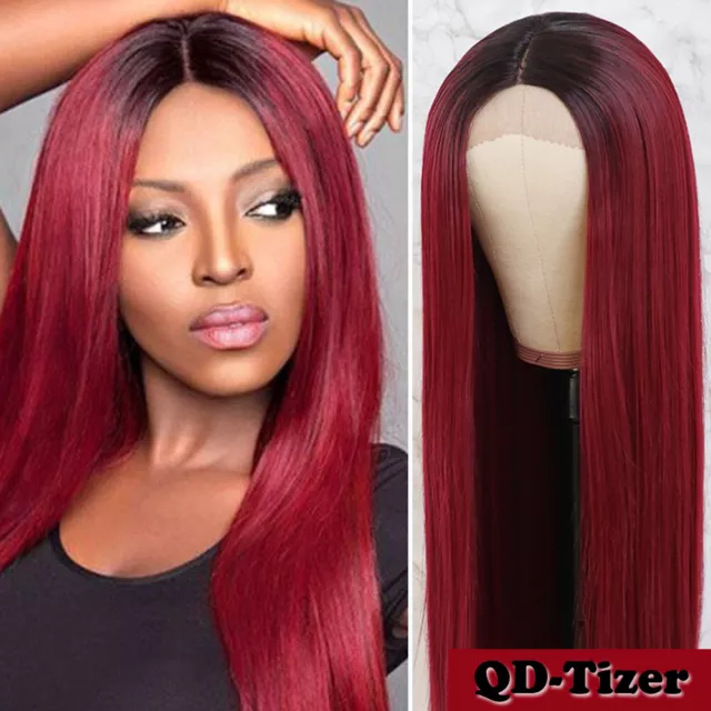 FASHION OMBRE BURGUNDY Lace Front Wig Straight Hair Red Synthetic Heat  Resistant $39.39 - PicClick