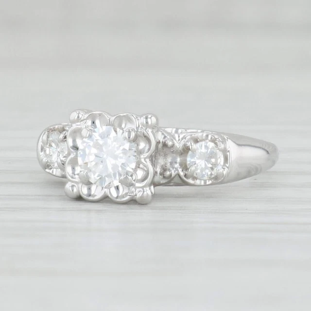 Vintage 0.52ctw VS2 Diamant Verlobungsring 14k Weißgold Größe 6