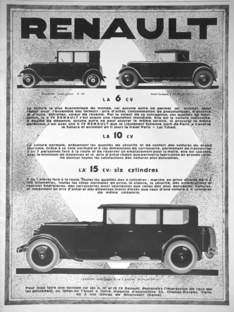 1927 Renault La 6 Cv La 10 Cv La 15 Hp Six Cylinder Press Advertisement