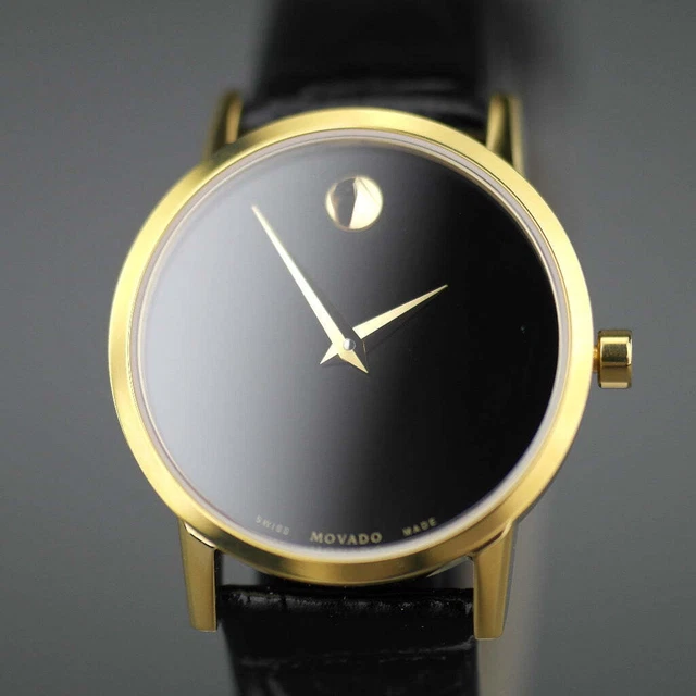 MOVADO Museum Classic Gold plated wrist watch with Leather strap