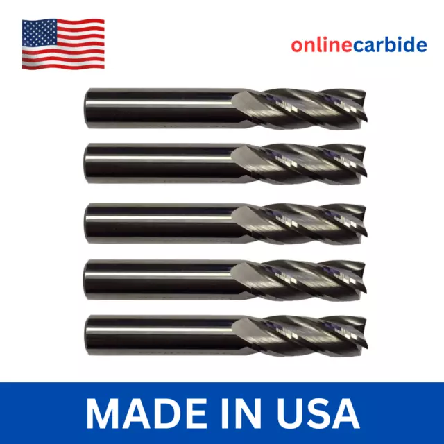 5 Pcs 3/8" 4 Flute Carbide End Mill - Regular Length