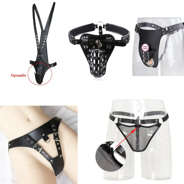 BDSM Men's PU Leather Bondage Male Chastity Belt Underwear Harness Thong Panties