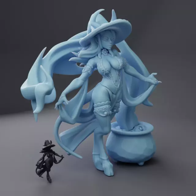 Alytress the Witch w/ Cauldron (75mm) | Strahdsilvania | Fantasy Miniature | Twi