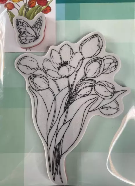 New Penny Black Rubber Stamp Cling FLUTTERBY SET TULIPS FLOWERS