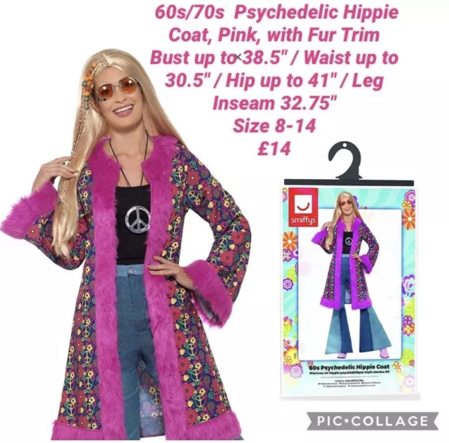 Womens 1970s Psychadelic Pink Hippy Girl Costume