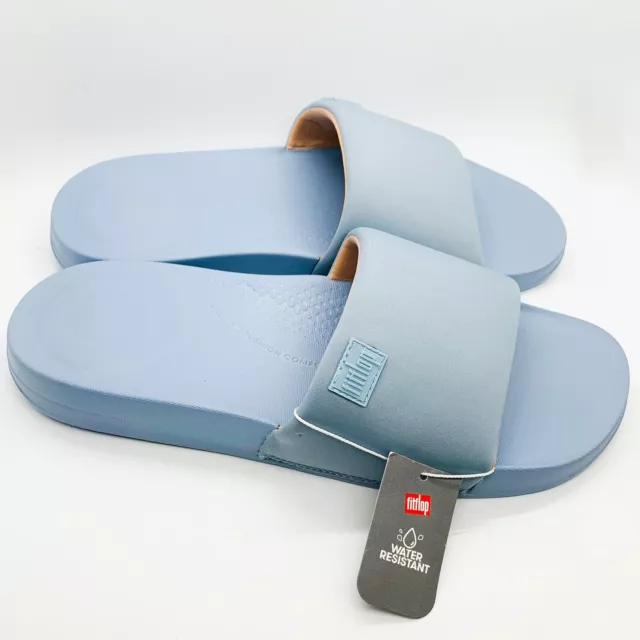 FitFlop iQushion Slides Sandals Womens Pale Blue Water Resistant Shoes Choose 11