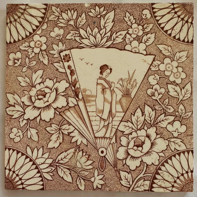 Antique Tile, Aesthetic Japanesque Transfer Printed Tile