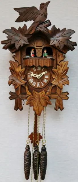 Vintage Black Forest Weight Driven Musical Automaton Carved Cuckoo Wall Clock