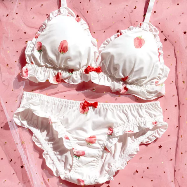 Japanese Hot Set Underwear Bow Ruffle Pink Plus Size Lingerie