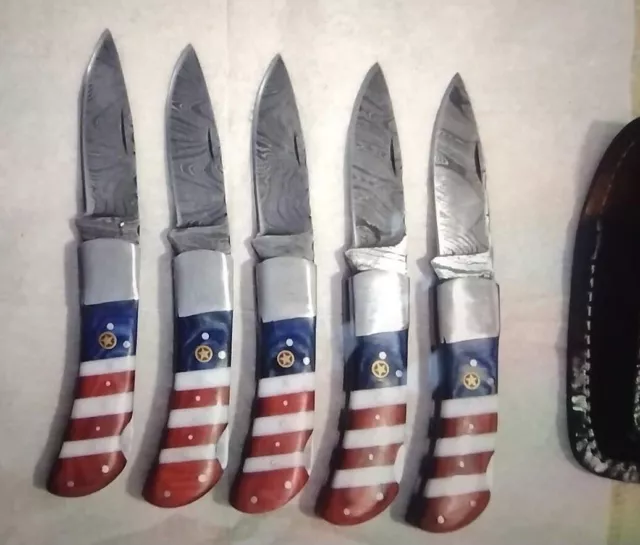 Lot Of 25pic_Custom Hand Made Folding Blade Damascus Steel Hunting Pocket Knives