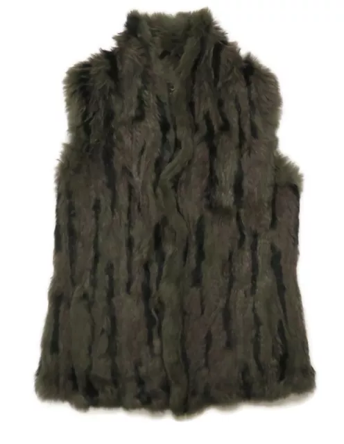June Real Rabbit Fur Open Cardigan Vest Jacket Womens Small Brown Super Soft