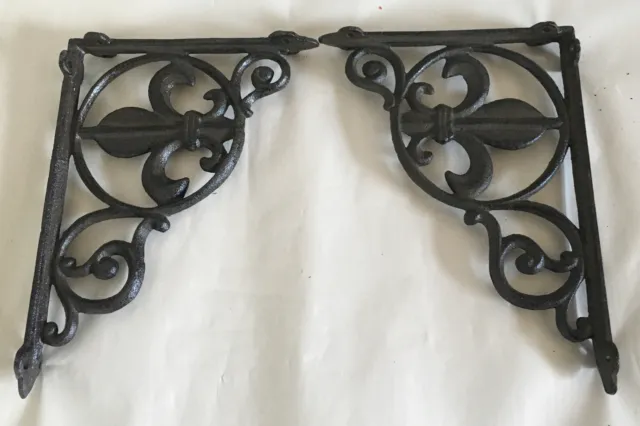 Victorian Style Cast Iron Shelf Brackets, Garden Braces - Lot of 2