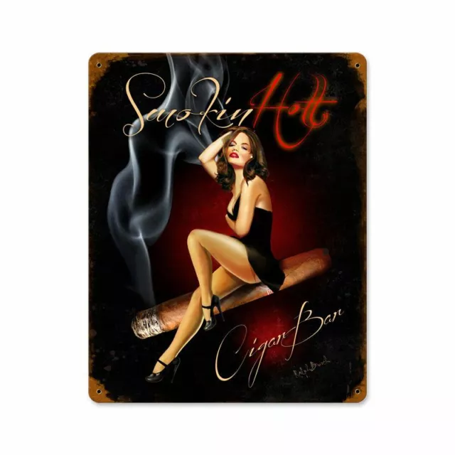 Smokin' Hot Cigar Bar Tobacco Pin Up Paraphernalia Metal Sign by Ralph Burch