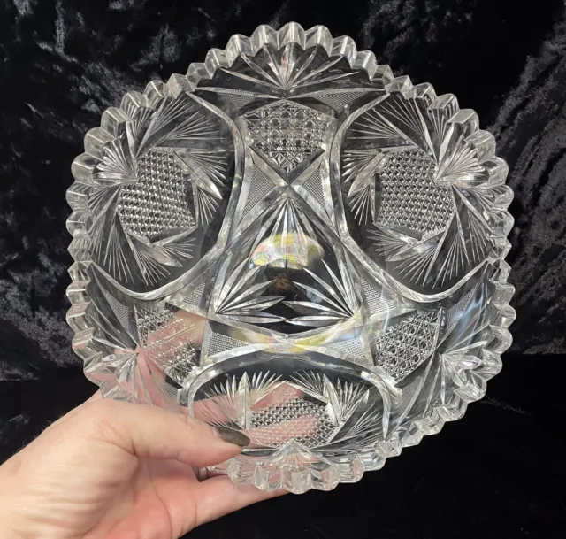 American Brilliant Cut Glass~~~ Heavy 8" Crystal Bowl~~~Gorgeous🐇 Antique