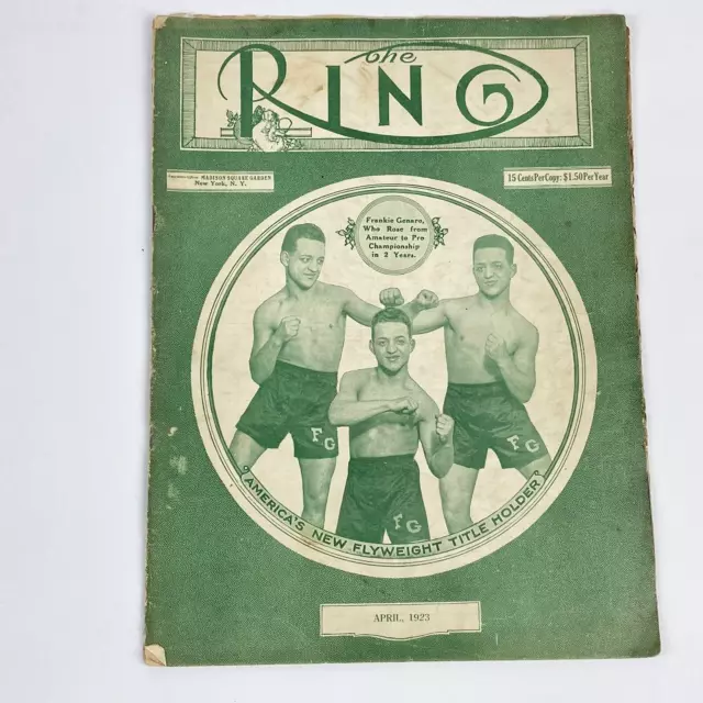 April 1923 The Ring Boxing Magazine Frankie Genaro Cover Flyweight Champion VTG