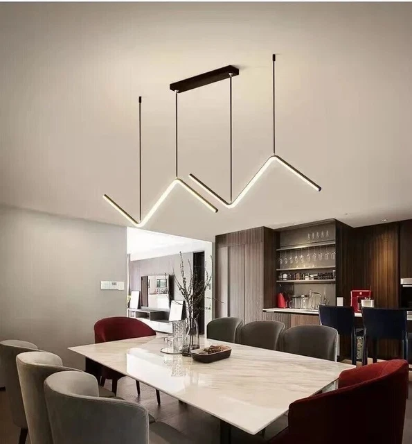 Modern LED Ceiling Light Geometric Line Chandelier Pendant Lamp Decor Black