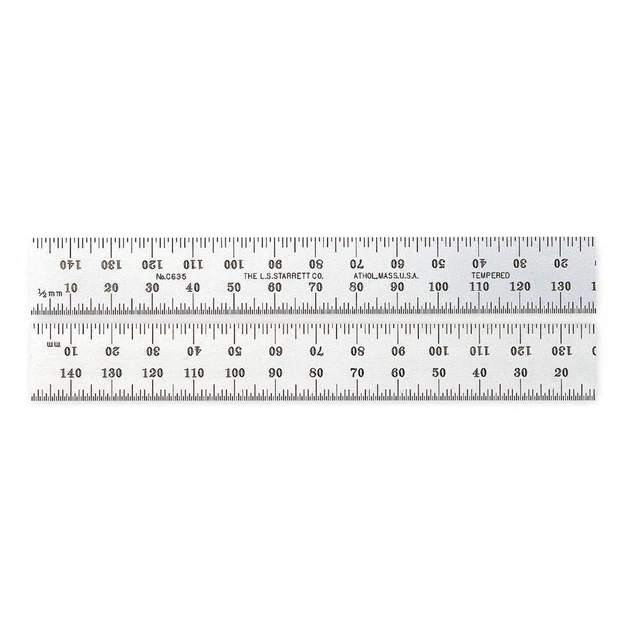STARRETT C637E-150 Steel Rule,Spring Tempered,150mm,Type 37
