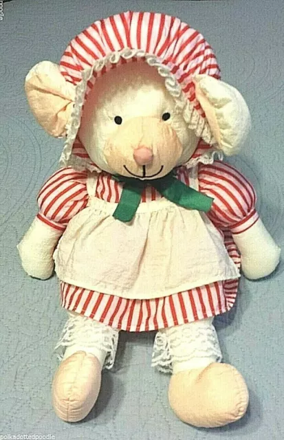 De colección 1985 AMC Nailon Puffalump Ratón Oso de peluche Rojo Blanco Vestido Delantal