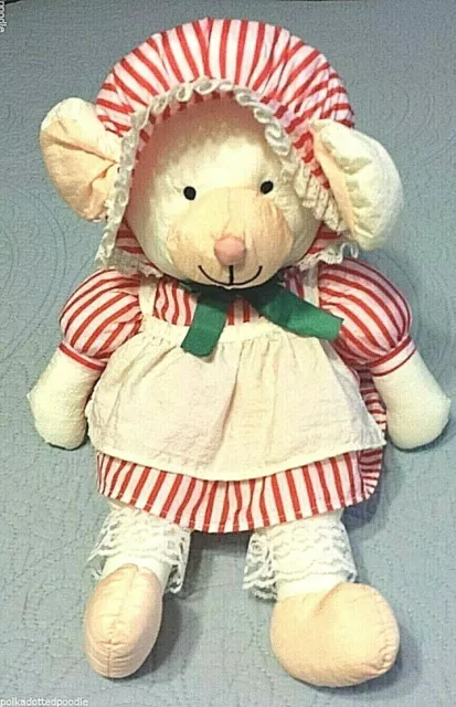 Vintage 1985 AMC Nylon Puffalump Mouse Bear stuffed animal Red White Dress Apron