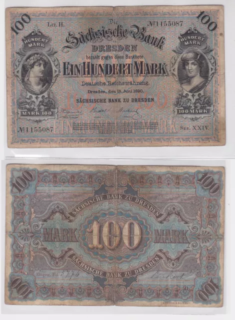 100 Mark Banknote sächsische Bank zu Dresden 15.Juni 1890 (144162)