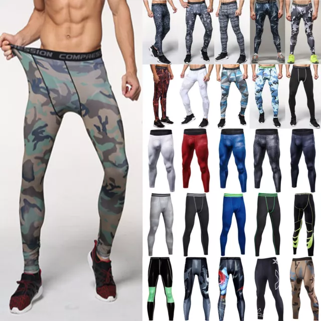 Man Compression Camo Skins Layer Skinny Thermal Long Pants Sport Tight Trousers