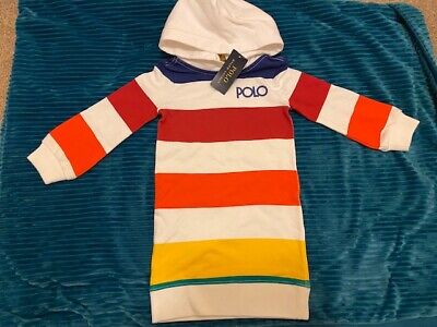 Bnwt £105 Polo Ralph Lauren Girls Rainbow Hooded Sweatshirt Dress 3/4/7 Years