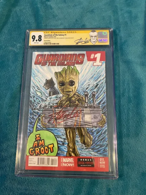 Guardians Of The Galaxy #1 Cgc Ss 9.8 Stan Lee Sketch Groot & Rocket By S. Lydic
