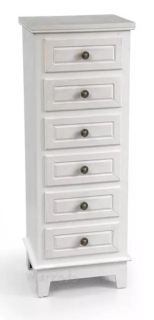 CASSETTIERA 6 CASSETTI 111*40*30cm SETTIMINO LEGNO BIANCO SHABBY CHIC PERLA