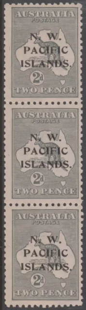 Stamp 2d grey Kangaroo 3rd watermark NWPI overprint 4th setting SG106 strip of 3