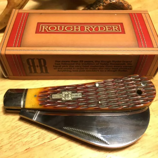 Rough Ryder Amber Jigged Bone Hawkbill 4" Pocket Knife RR764