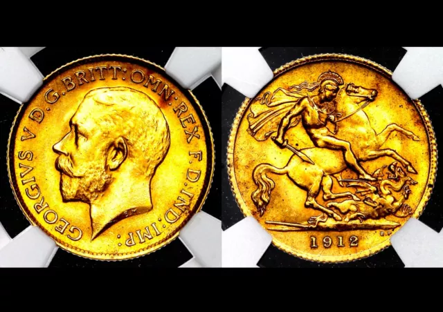 1912 King George V Great Britain London Gold Half 1/2 Sovereign NGC MS65